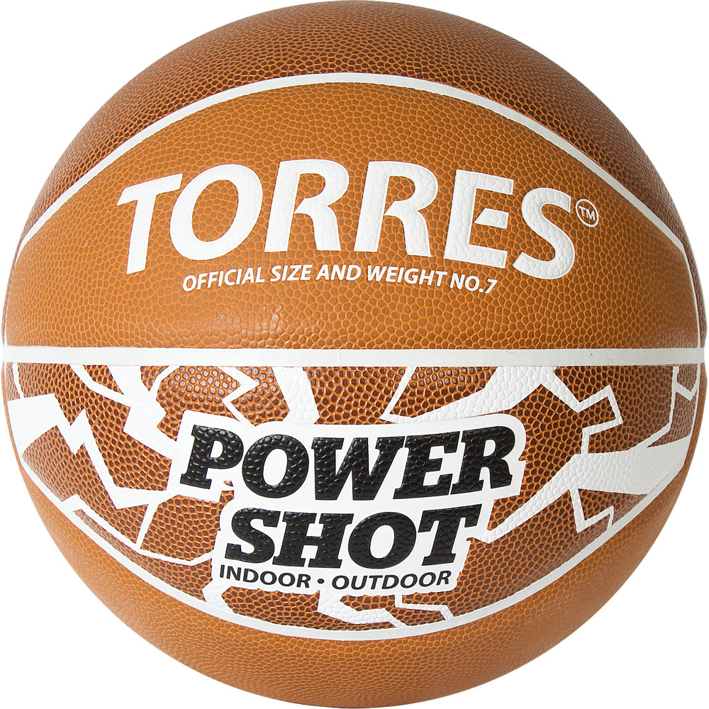 СЦ*Мяч баск. TORRES Power Shot, B32087, р.7, 8 пан., ПУ, нейлон.корд,бут.кам, оранжево-белый