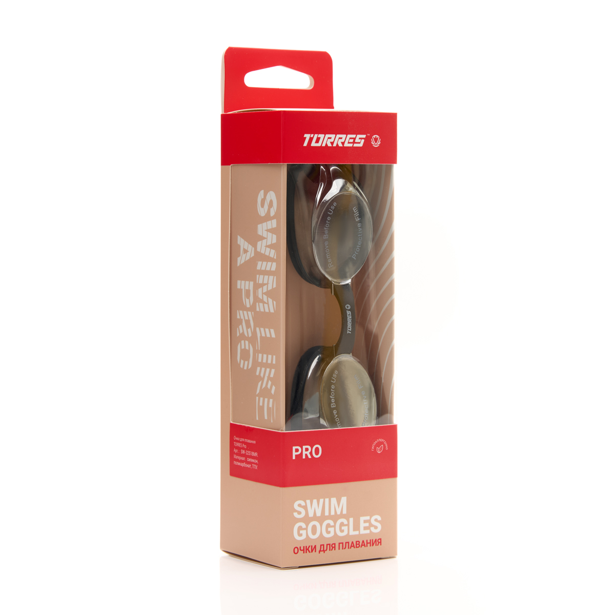 Очки для плав.TORRES Pro, SW-32519MR, зерк.линзы.,чёрная оправа,дв.рег.ремешок