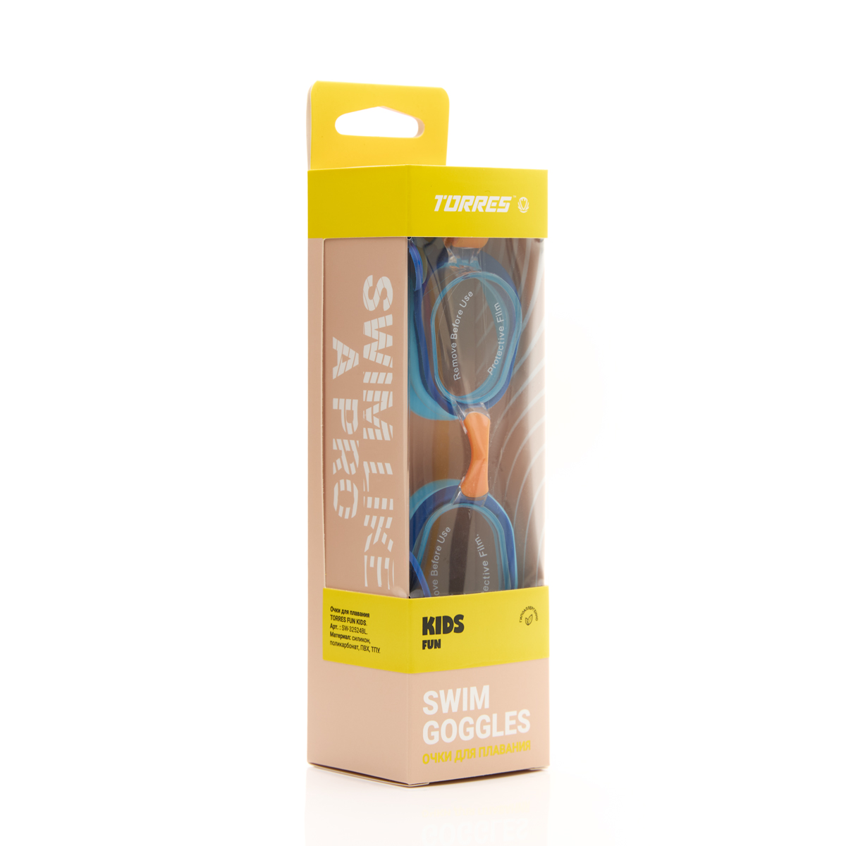 Очки детские для плав.TORRES Fun Kids, SW-32524BL, прозрач.линзы,синяя оправа, широкий рег.ремешок