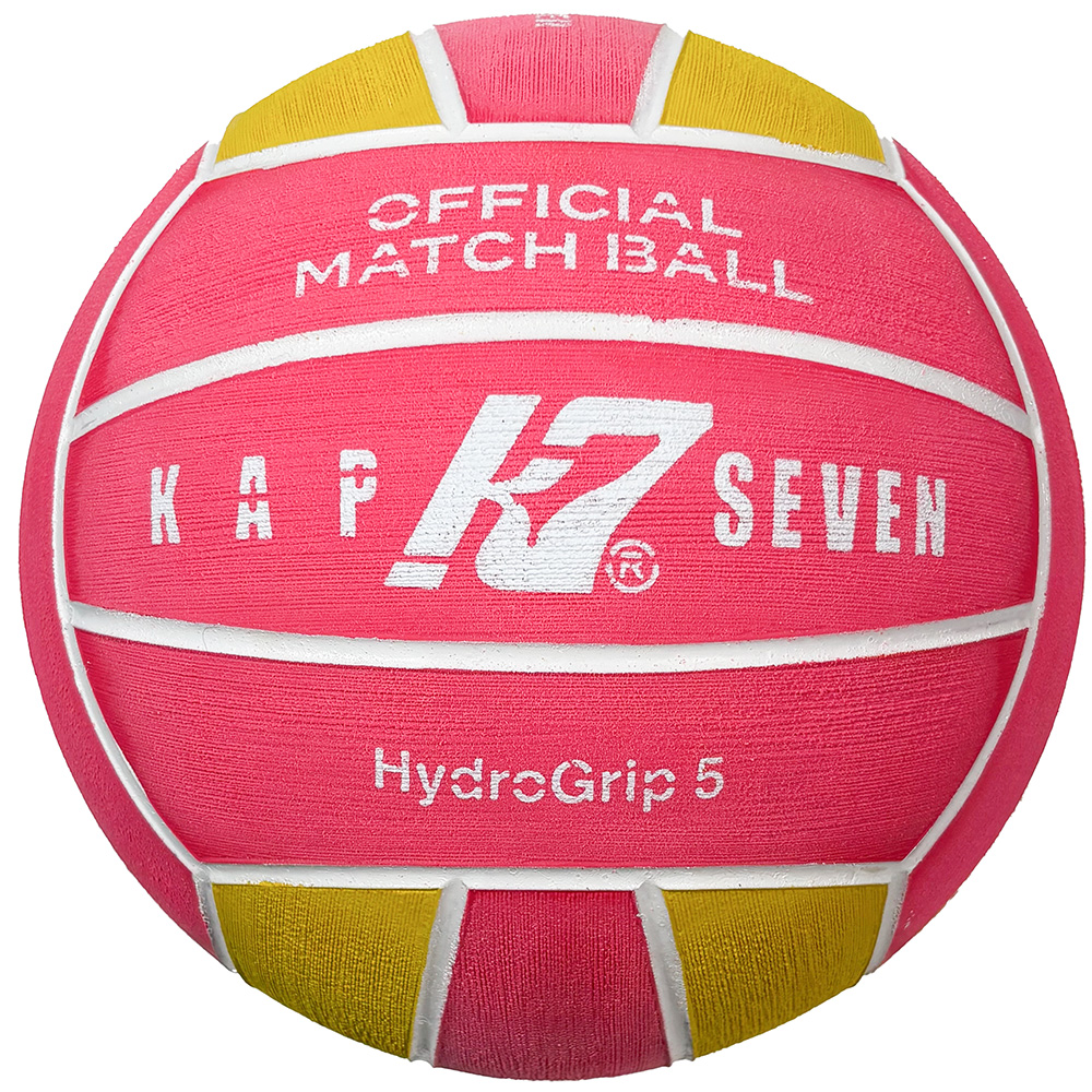 Мяч для водного поло KAP7 HydroGrip World Aquatics,98202 р.5, муж.,резина, 400-450гр, розов-желт-бел
