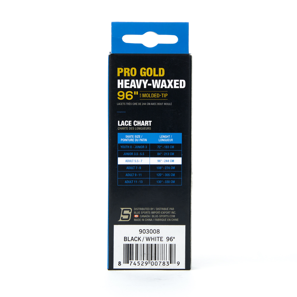 Шнурки для коньков Blue Sports Pro Gold Heavy Waxed, 903008-BKWH-249, полиэстер, 249см, черно-белый