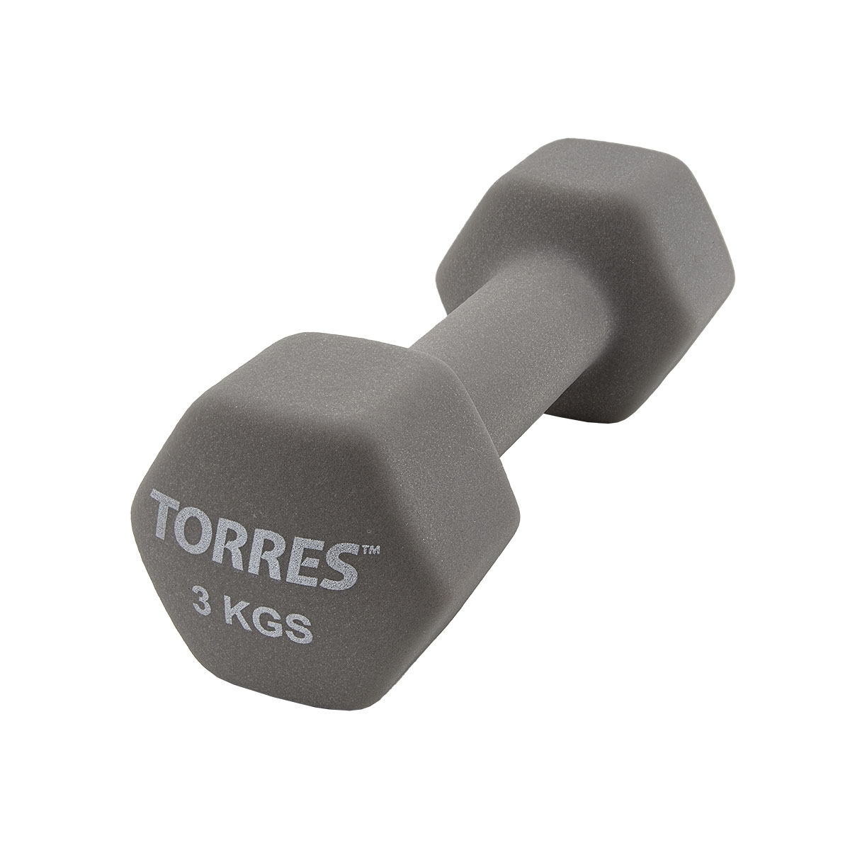 Гантель TORRES 3 кг, PL55013, металл в неопреновой оболочке, форма шестигранник, серый