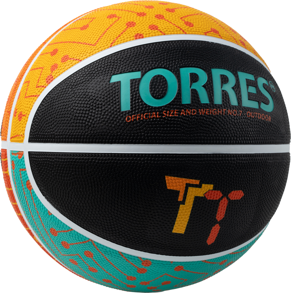 Мяч баск. TORRES TT, B023157, р.7, резина, нейлон. корд, бут. кам., черный-мультиколор