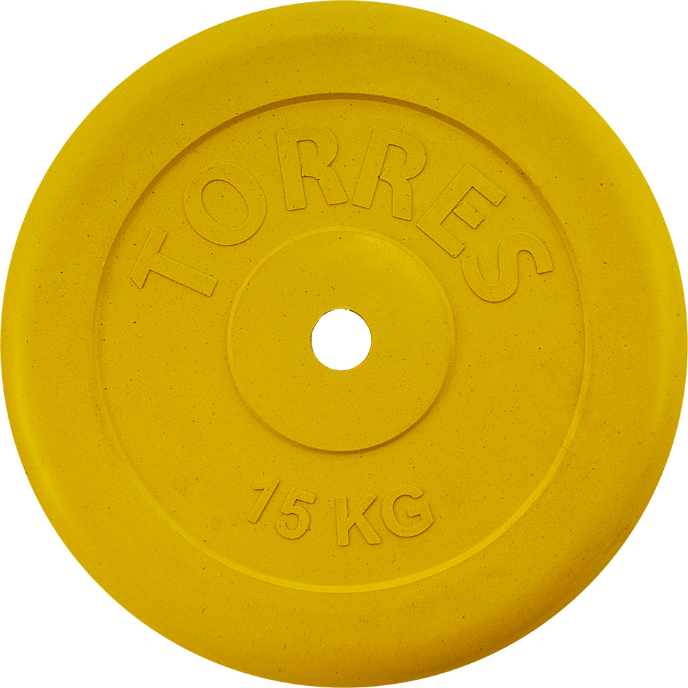 Диск обрезин. TORRES 15 кг, PL504215, d.26мм, металл в резиновой оболочке, желтый