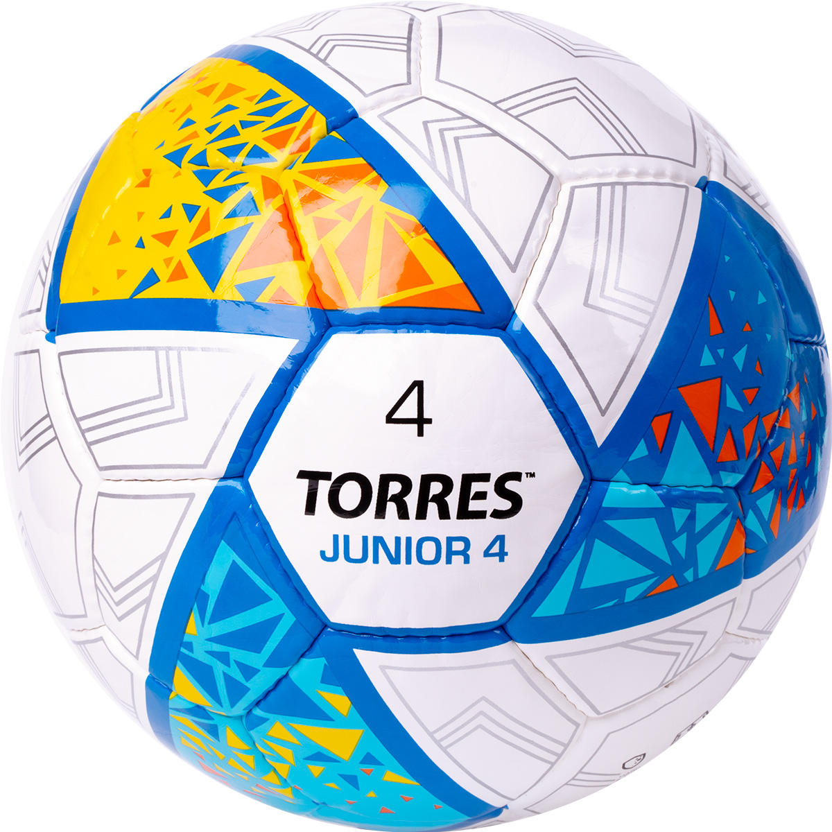 Мяч футб. TORRES Junior-4, F323804, р.4,глянц.ПУ, 4 сл, 32п, руч.сш, бел-жел-гол