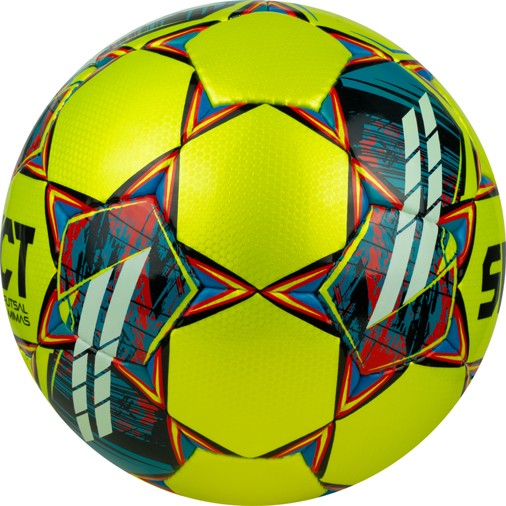 Мяч футзал. SELECT Futsal Mimas, 1053460550, р.4,FIFA Basic, 32 пан, гл.ПУ, руч.сш, жел-сине-красный