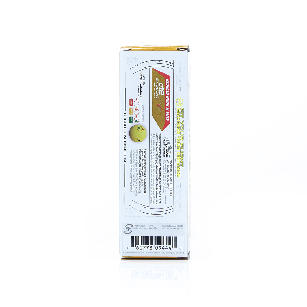 Мяч для гольфа Bridgestone e12 Straight Matte Yellow, BGB5CYX, 3 шт/уп, желтый