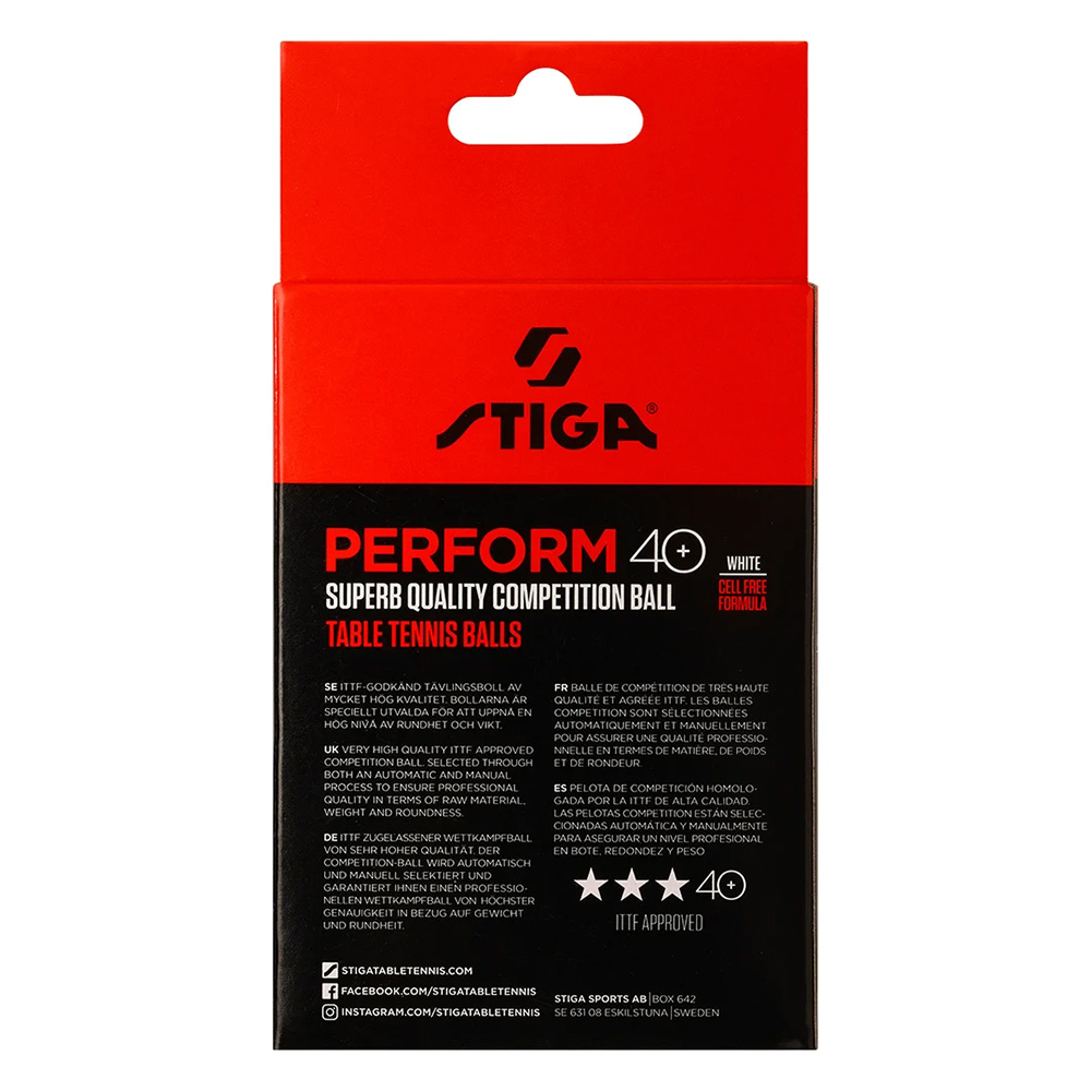 Мяч для наст. тенниса Stiga Perform 3***, 40+, 1113-2110-06, пластик, ITTF Appr., уп.6 шт, бел