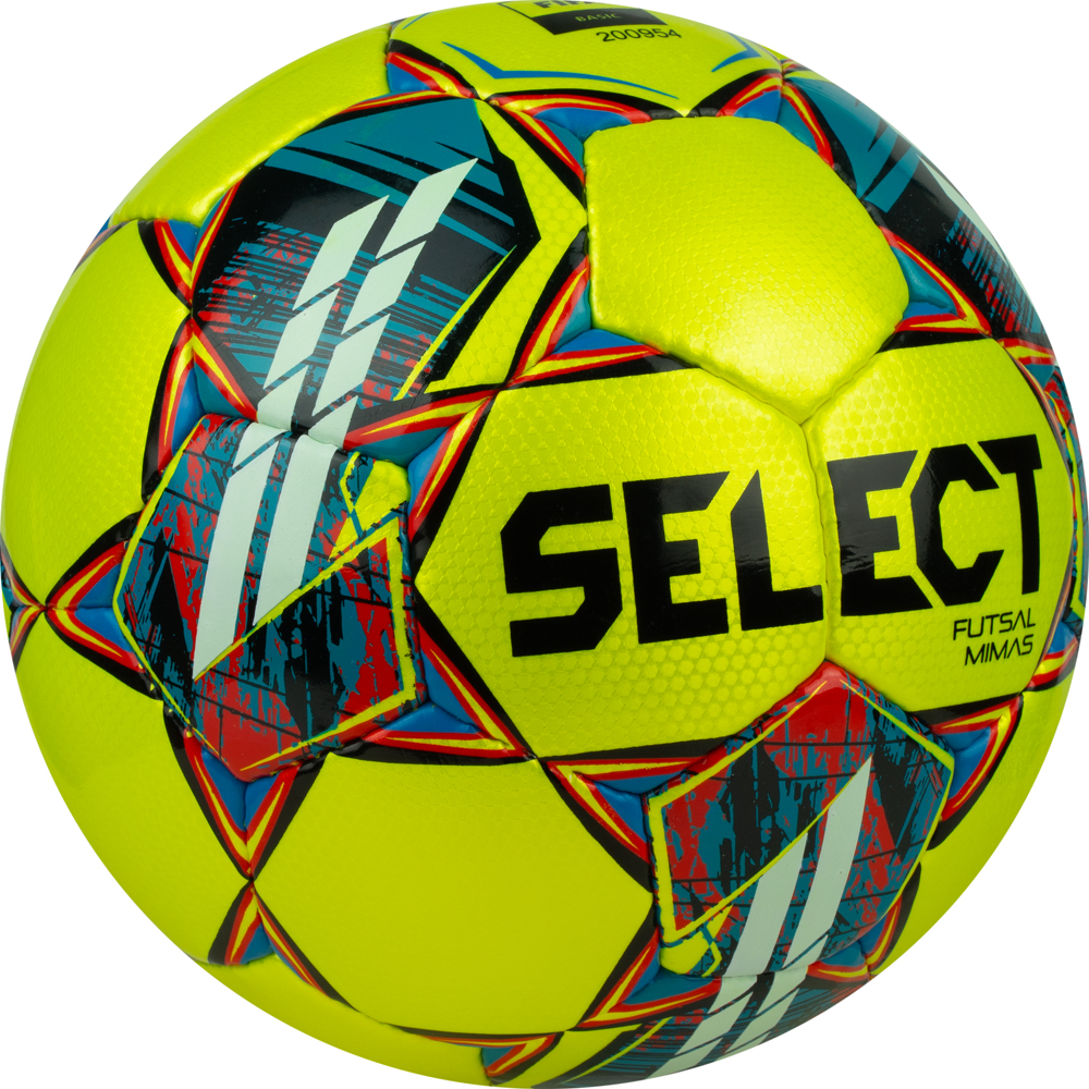 Мяч футзал. SELECT Futsal Mimas, 1053460550, р.4,FIFA Basic, 32 пан, гл.ПУ, руч.сш, жел-сине-красный