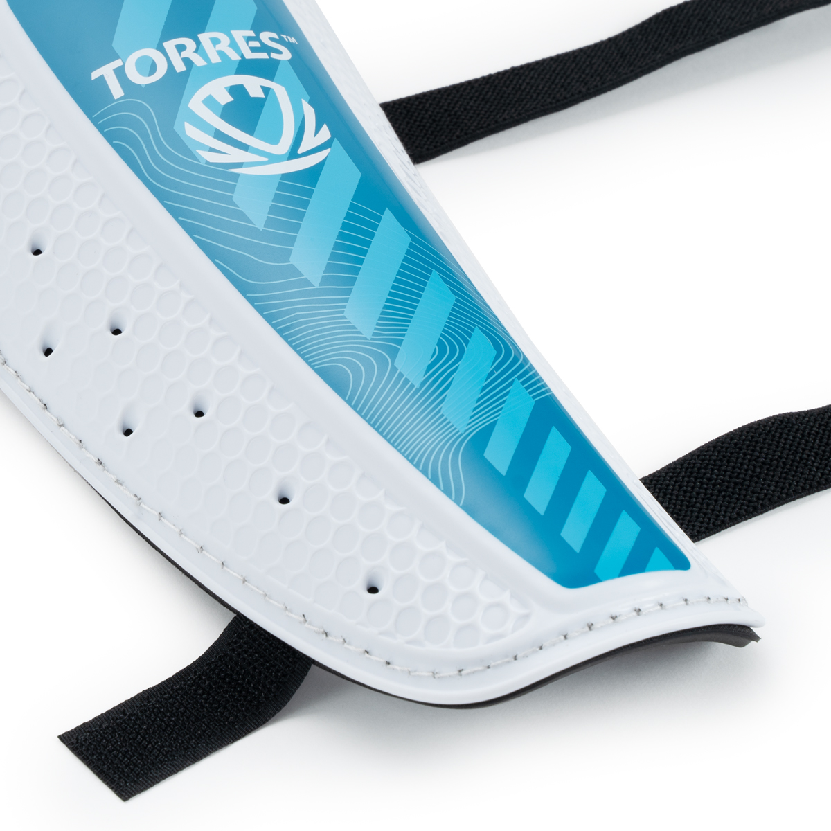 Щитки футбольные TORRES Match , FS2305S, р. S, без голеностопа, две заст. на лип, бело-голубой