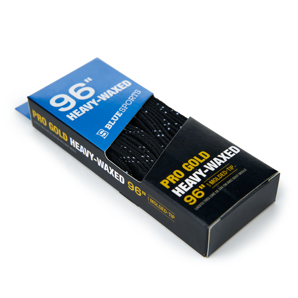 Шнурки для коньков Blue Sports Pro Gold Heavy Waxed, 903008-BKWH-249, полиэстер, 249см, черно-белый