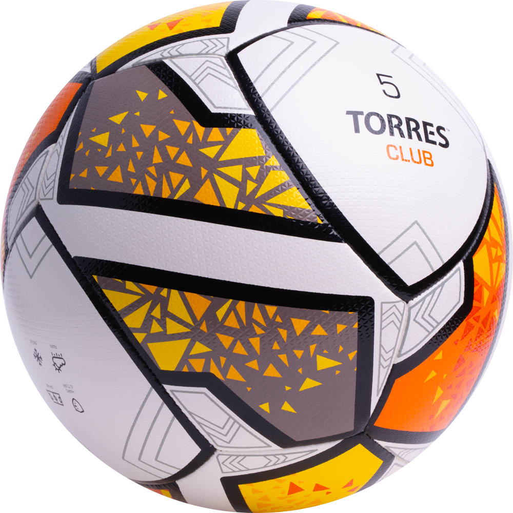Мяч футб. TORRES Club, F323965, р.5, 10 пан., ПУ, гибрид. сшив, бел-оранж-желт