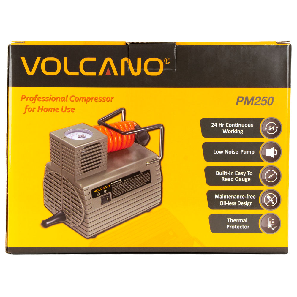 Компрессор электр. VOLCANO, PM250, 46,5 л/мин, 18х14х16 см, манометр, 3 иглы, 95Вт, сер
