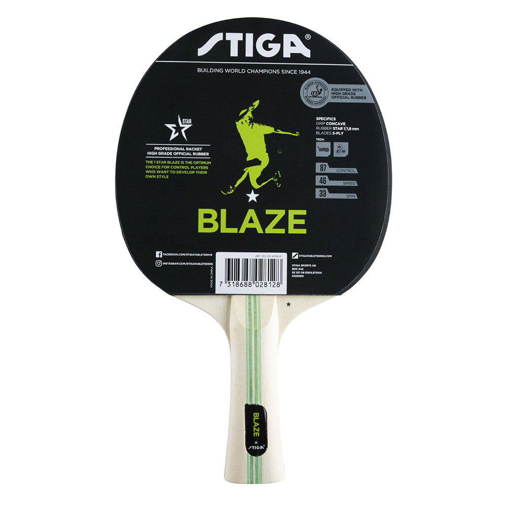 Ракетка для н/т Stiga Blaze WRB ACS, 1211-6018-01, для начин., нак. 1,8 мм ITTF, конич. ручка