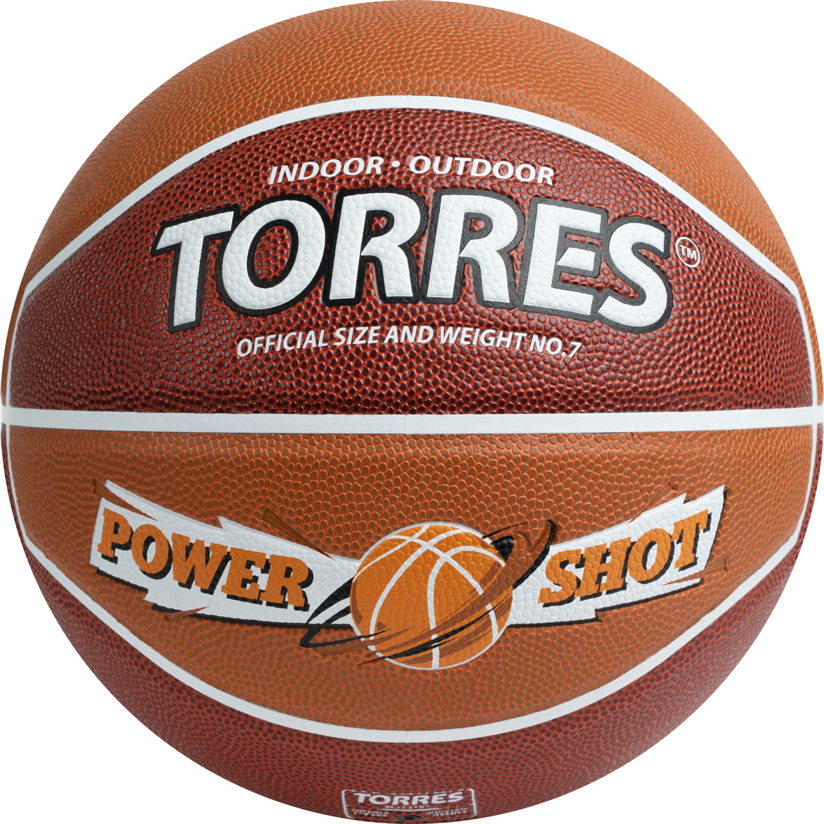 Мяч баск. TORRES Power Shot, B323187, р.7, 8 пан., ПУ, нейлон.корд,бут.кам, коричнево-оранжевый