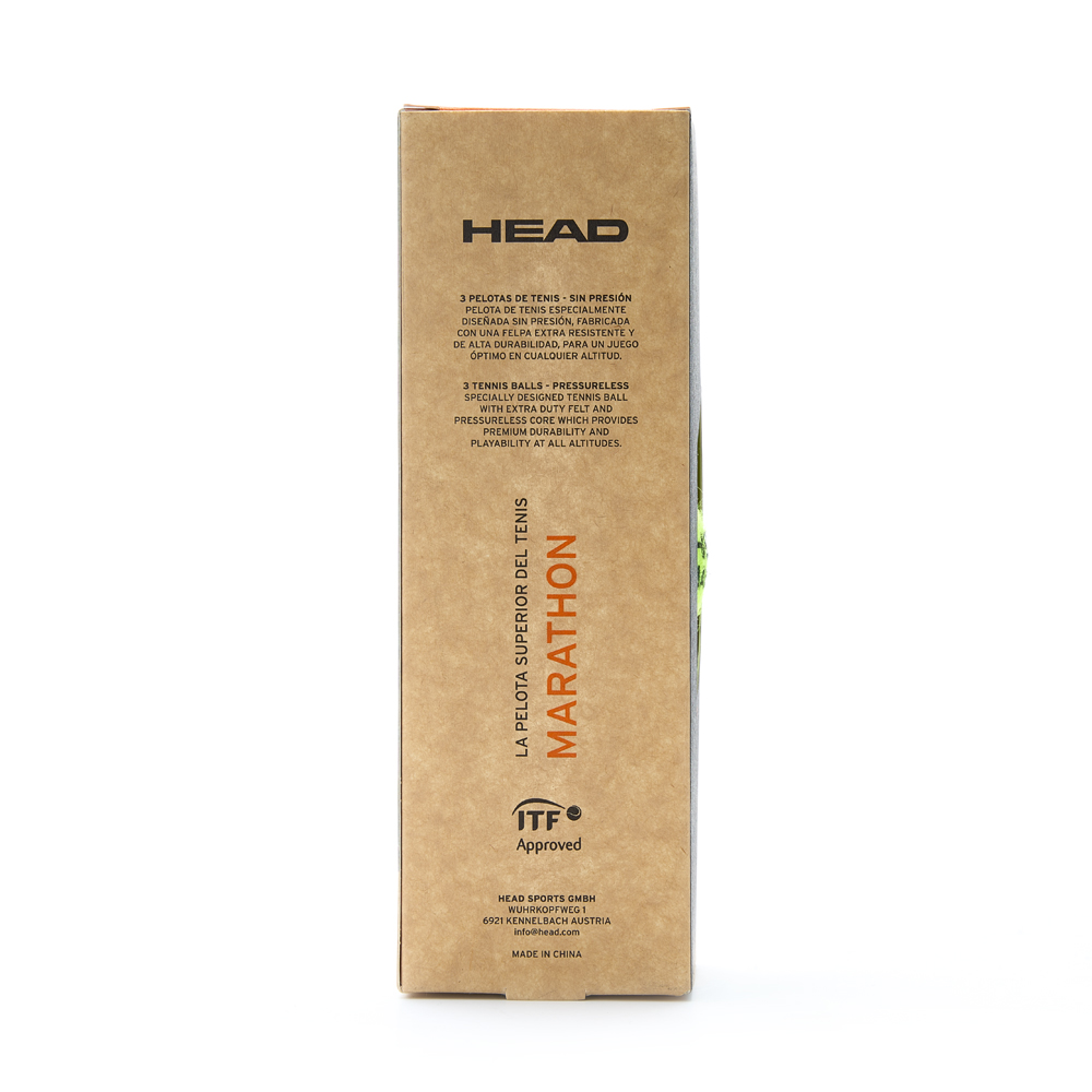 Мяч теннисный HEAD Marathon 3B, 578183, крафт. упак.3шт, без давления, фетр, нат.резина,желтый