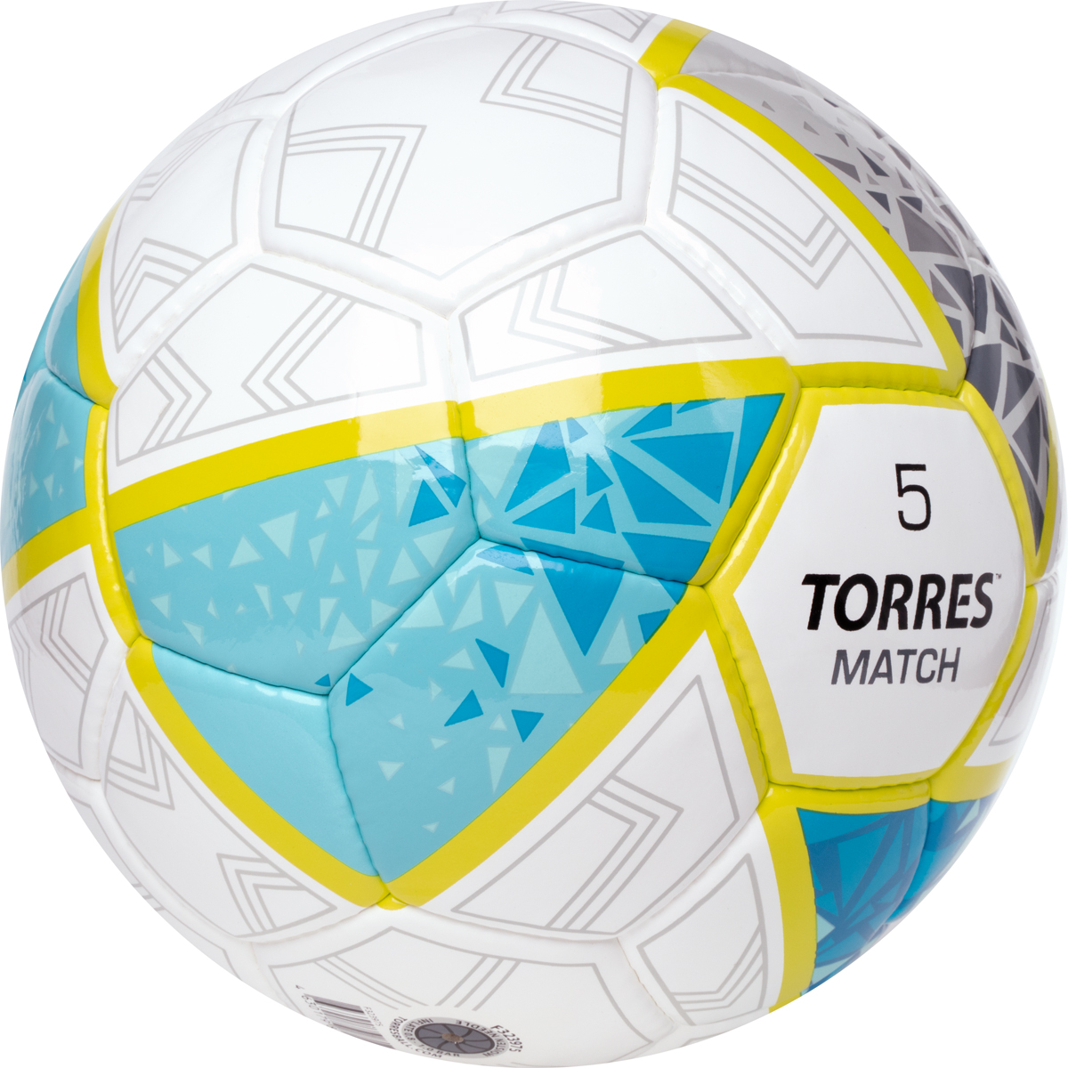 Мяч футб. TORRES Match, F323975, р.5, 32 панел. ПУ, 4 под. слоя, руч. сшив., бело-серо-голубой