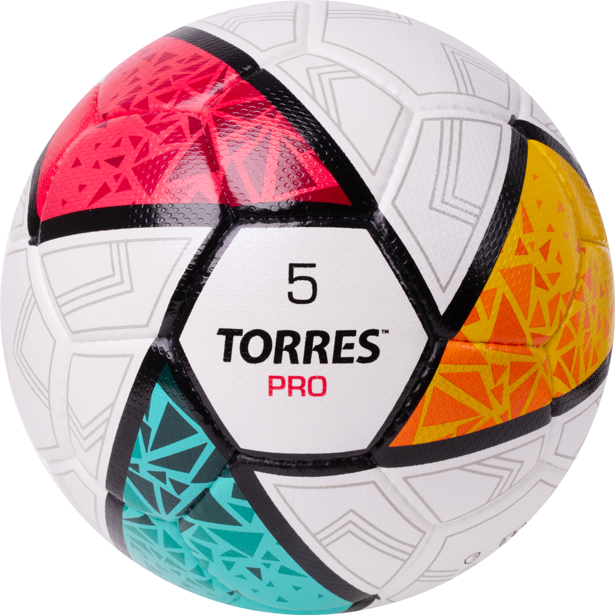 Мяч футб. TORRES Pro, F323985, р.5, 32 панел. EPU-Microf, 4 подкл. слоя, ручная сшивка, бело-мультик