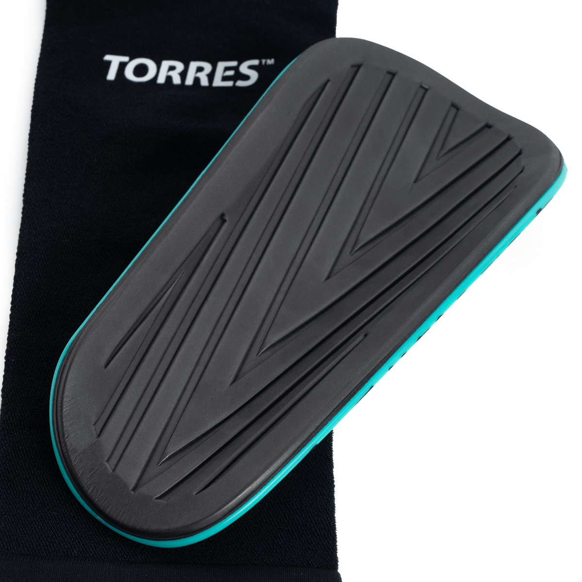 Щитки футбольные TORRES Pro, FS2308M, р. M, без голеностопа, без заст., эласт.чулок, черно-бирюзоый