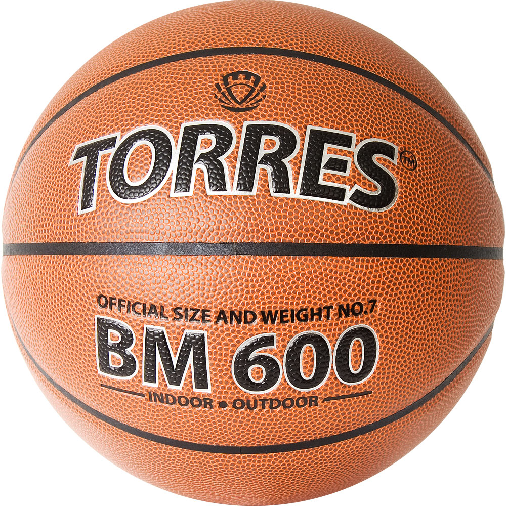 Мяч баск. TORRES BM600, B32027, р.7, ПУ, нейлон. корд, бут. камера, темнокоричневый-черн