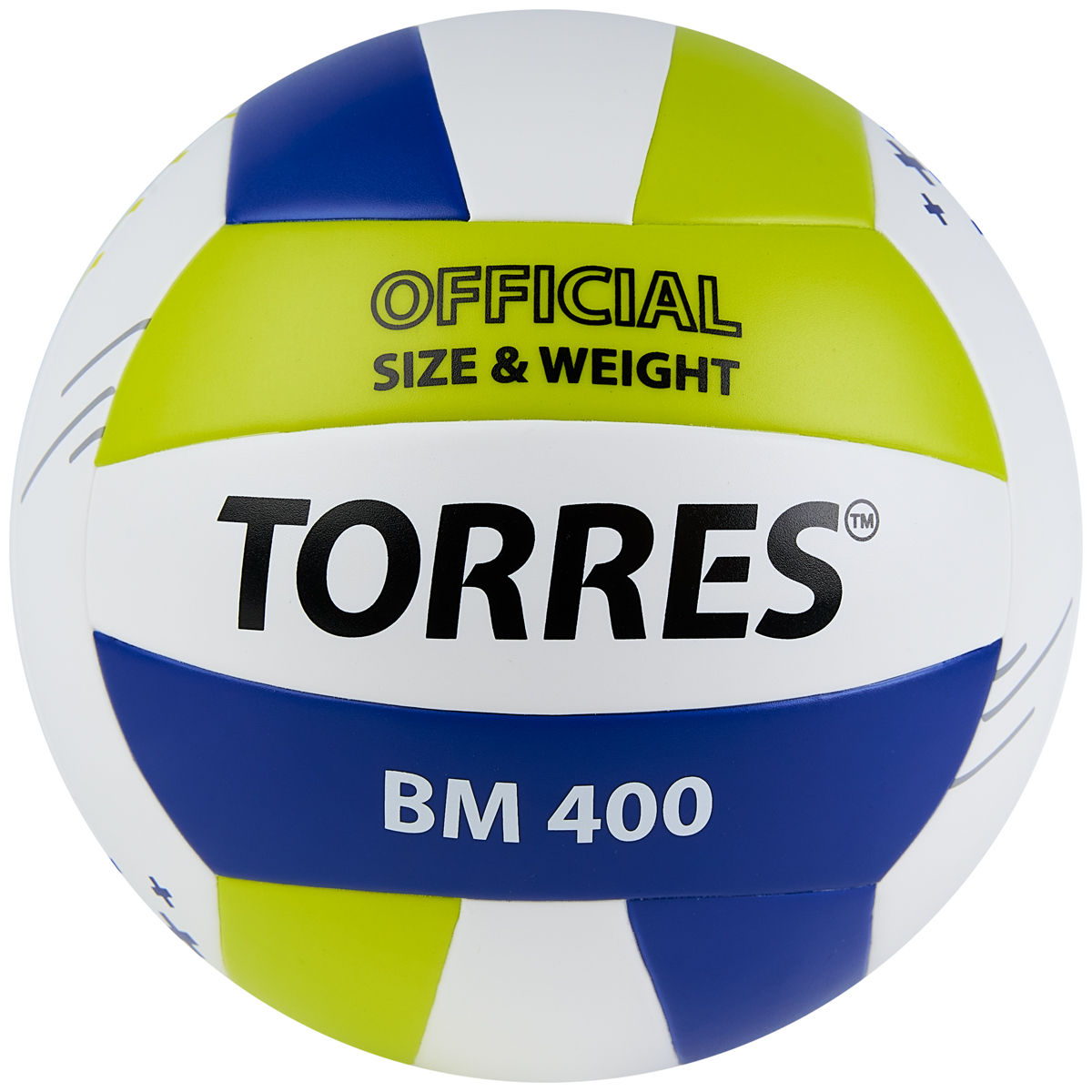 Мяч вол. TORRES BM400, V42315, р.5, синт. кожа (ТПУ), клееный, бут.кам., бело-сине-зелен