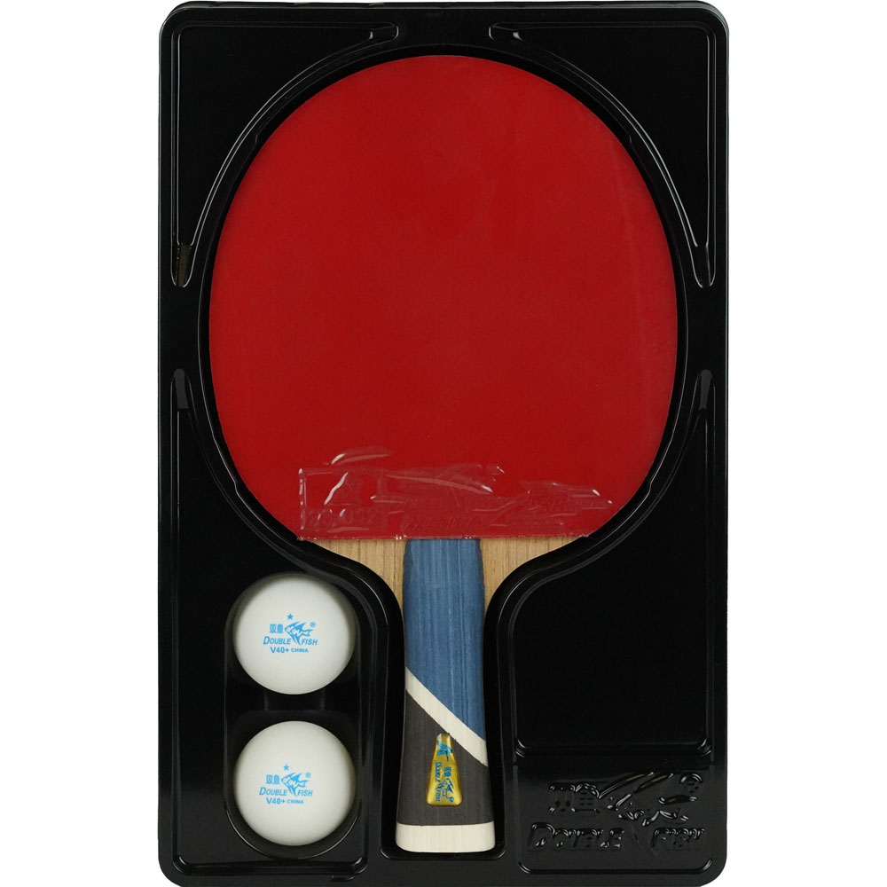 Ракетка для н/т DOUBLE FISH 5A+C, для продвин, ITTF Appr, накл. 2,1 мм, конич. ручка+ 2 мяча V40+мм