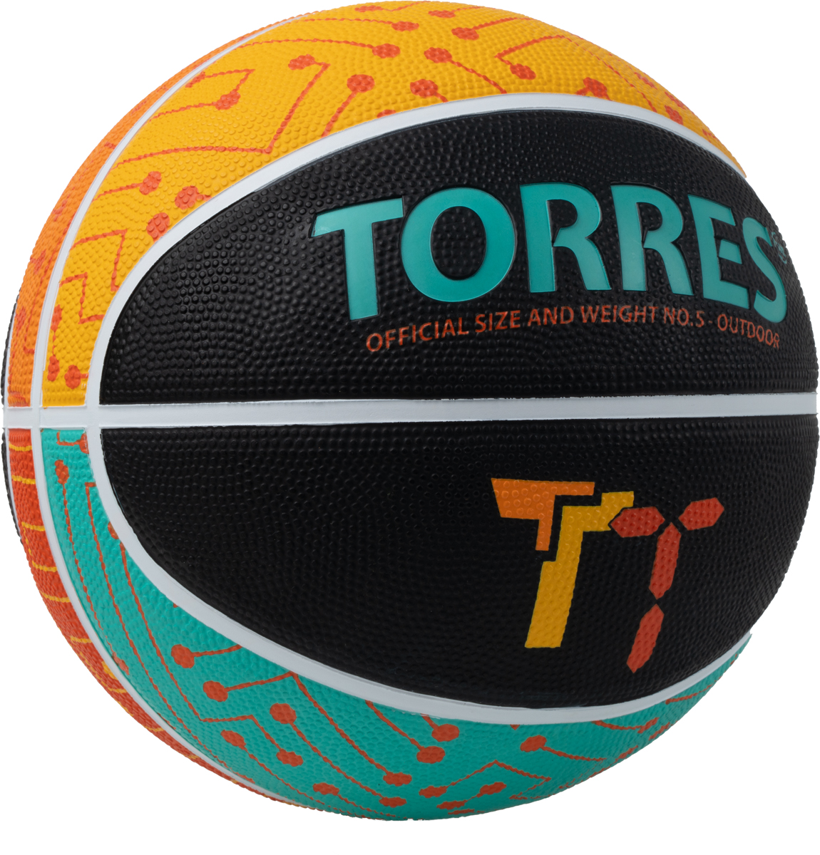 Мяч баск. TORRES TT, B023155, р.5, резина, нейлон. корд, бут. кам., черный-мультиколор
