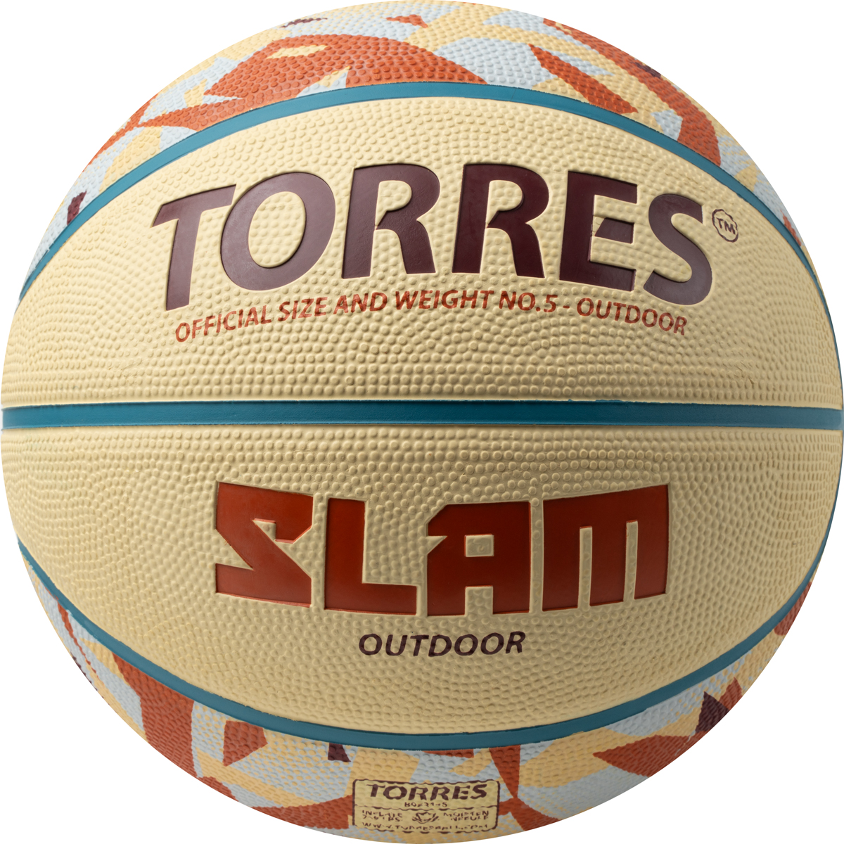 Мяч баск. TORRES Slam, B023145, р.5, резина, нейлон. корд, бут. кам, бежево-коричневый