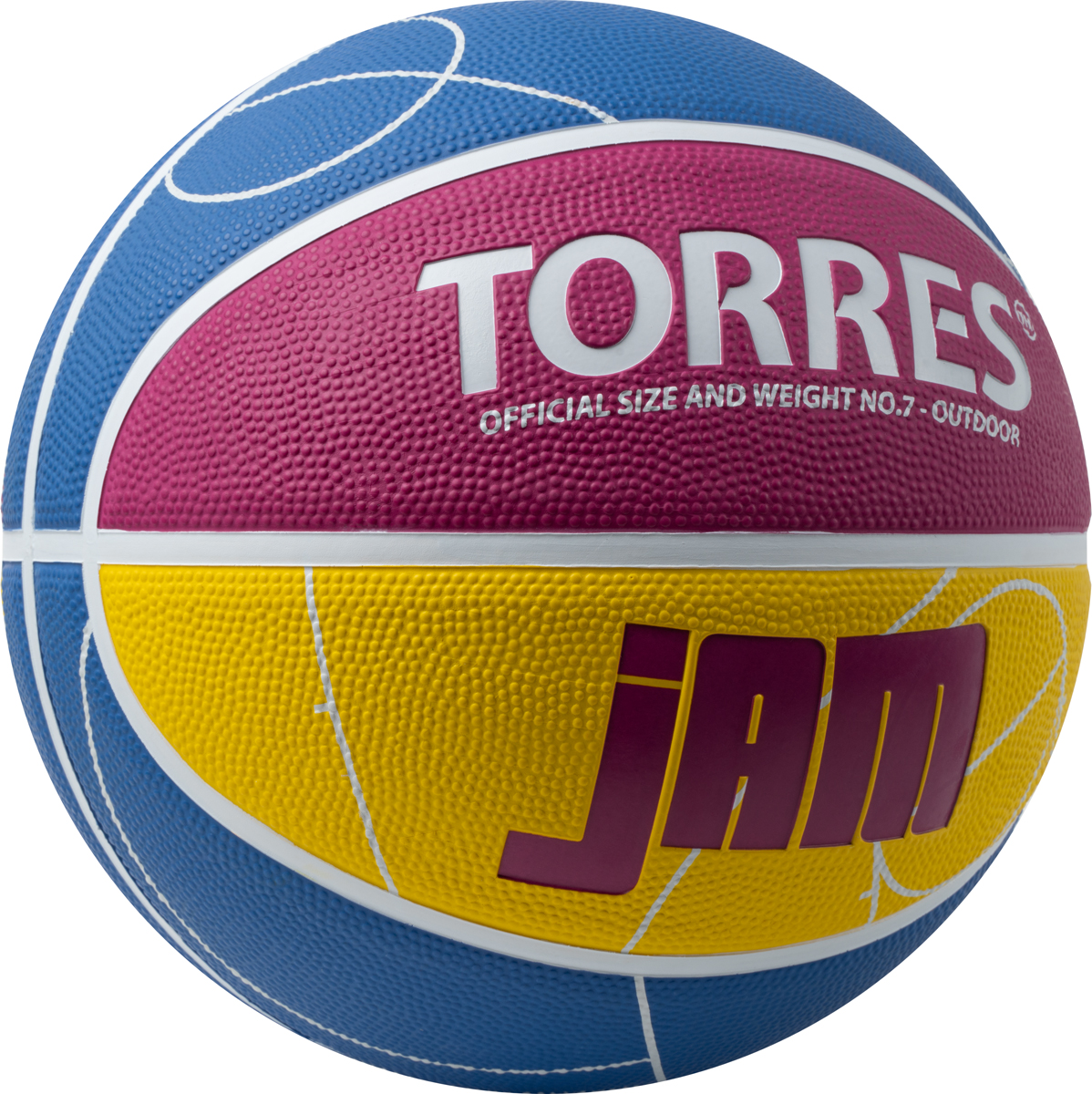 СЦ*Мяч баск. TORRES Jam, B023127, р.7, резина, нейлон. корд, бут. кам., син-желто-малиновый