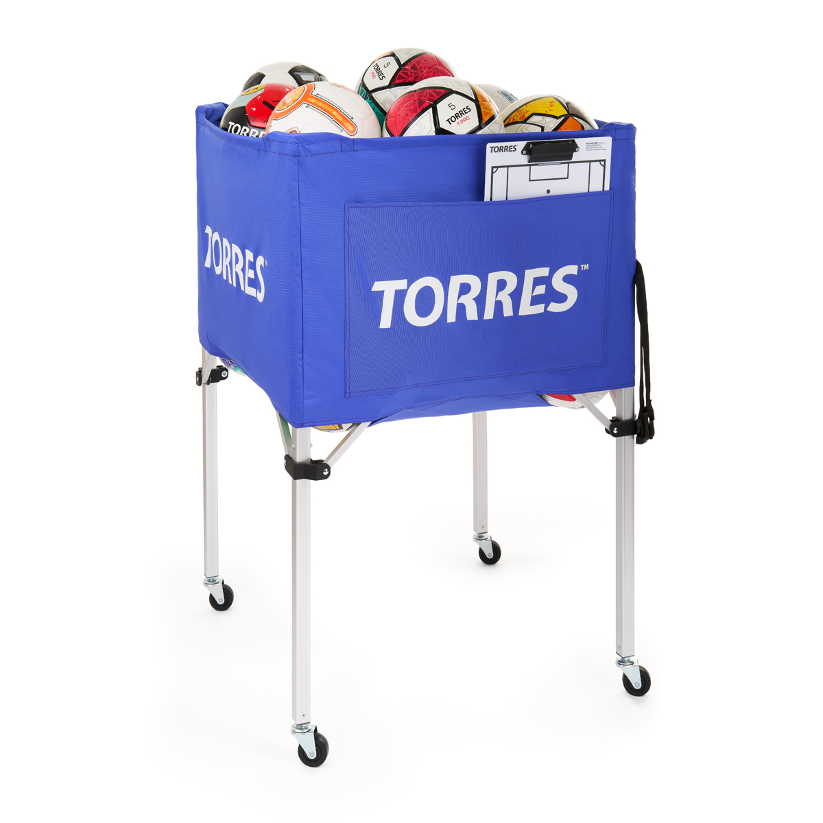 Тележка для мячей TORRES, SS11022, на 25-30 шт., дл. 67см, глуб.45 см, выс.103 см, сине-белая