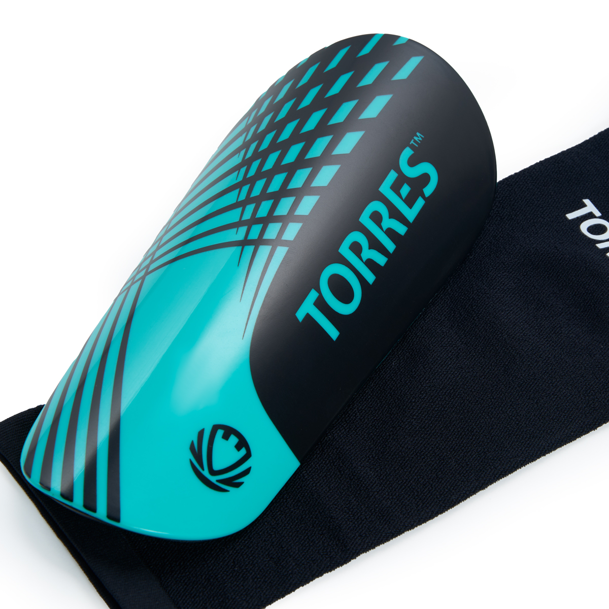 Щитки футбольные TORRES Pro, FS2308M, р. M, без голеностопа, без заст., эласт.чулок, черно-бирюзоый