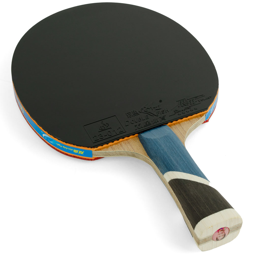 Ракетка для н/т DOUBLE FISH 5A+C, для продвин, ITTF Appr, накл. 2,1 мм, конич. ручка+ 2 мяча V40+мм
