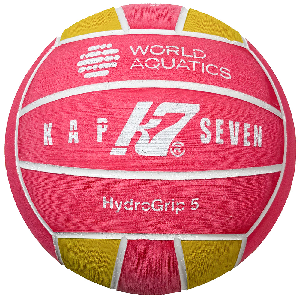 Мяч для водного поло KAP7 HydroGrip World Aquatics,98202 р.5, муж.,резина, 400-450гр, розов-желт-бел