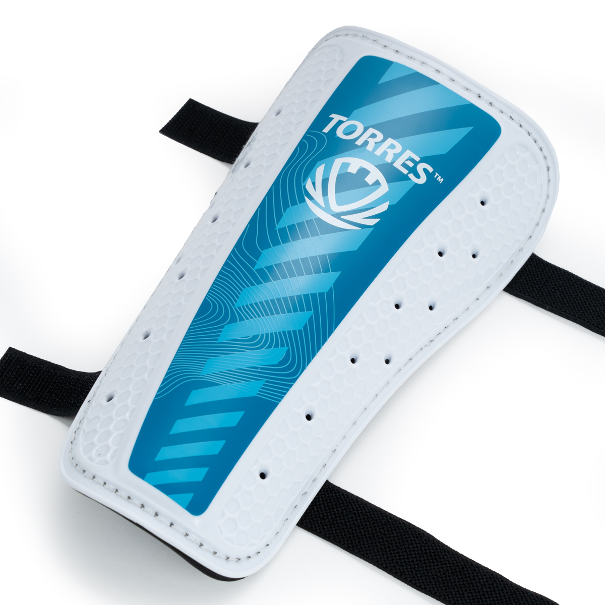 Щитки футбольные TORRES Match , FS2305S, р. S, без голеностопа, две заст. на лип, бело-голубой