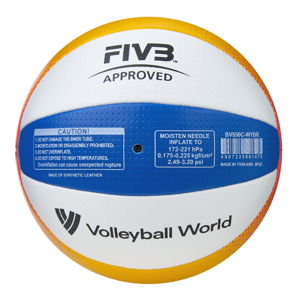Мяч вол. пляжн. MIKASA BV550C, р.5, FIVB Approved, синт.кожа, маш.сшивка, бело-син-жел