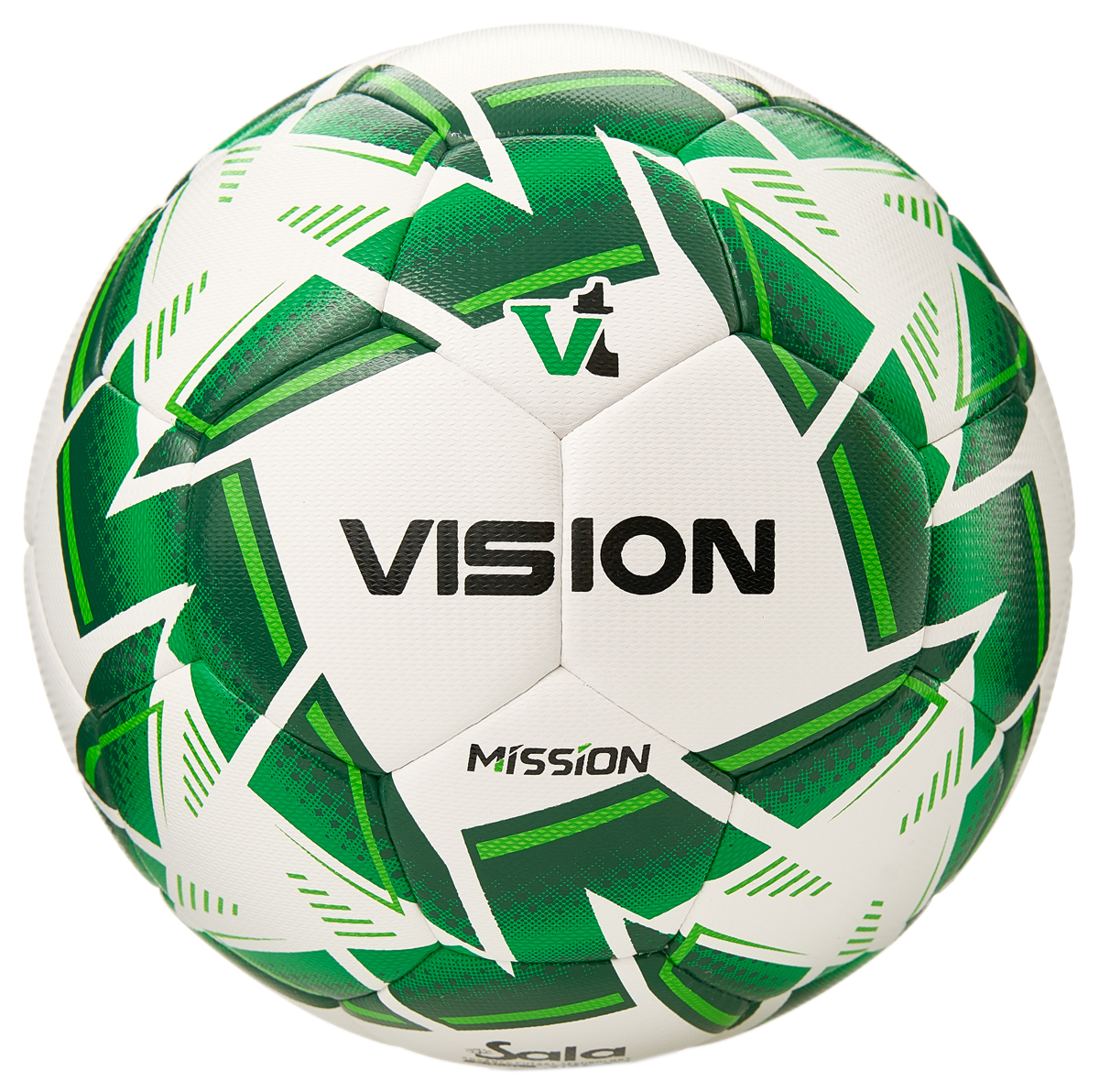 Мяч футзал. VISION MISSION, FS325114 р.4, 32 п. PU, 4 подкл.сл, гибрид.,бело-зелен