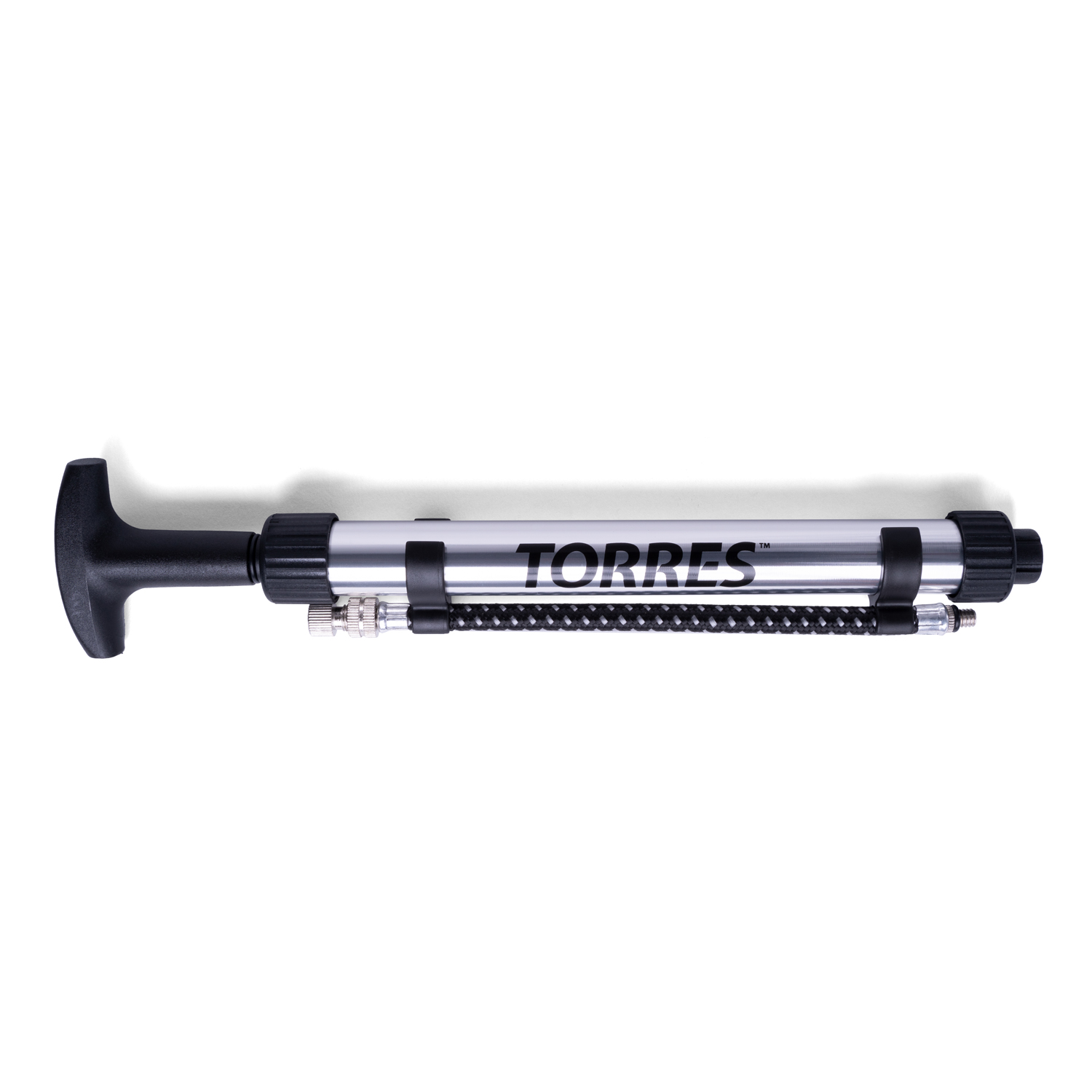 Насос TORRES двойного действия, SS5019, 20 см., алюминий, гибкий шланг, игла (5 мм), серебр.