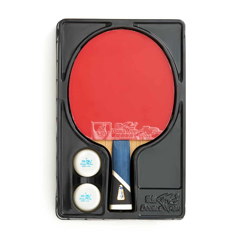 Ракетка для н/т DOUBLE FISH 5A+C, для продвин, ITTF Appr, накл. 2,1 мм, конич. ручка+ 2 мяча V40+мм