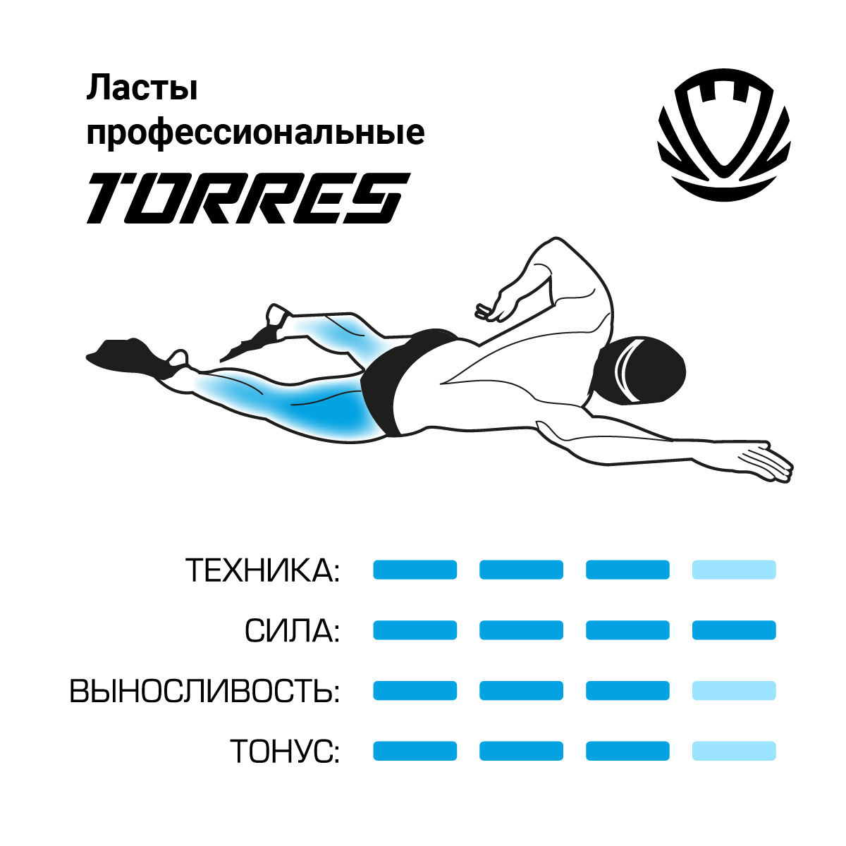 Ласты для бассейна профессиональные TORRES X1, SWF042404BL, р. EU 42-43 (L), черно-оранжевый