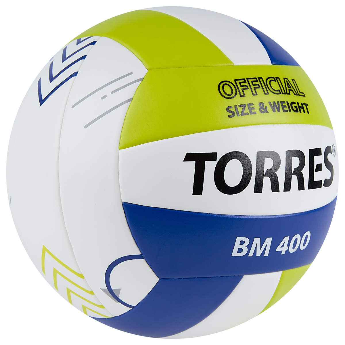 Мяч вол. TORRES BM400, V42315, р.5, синт. кожа (ТПУ), клееный, бут.кам., бело-сине-зелен
