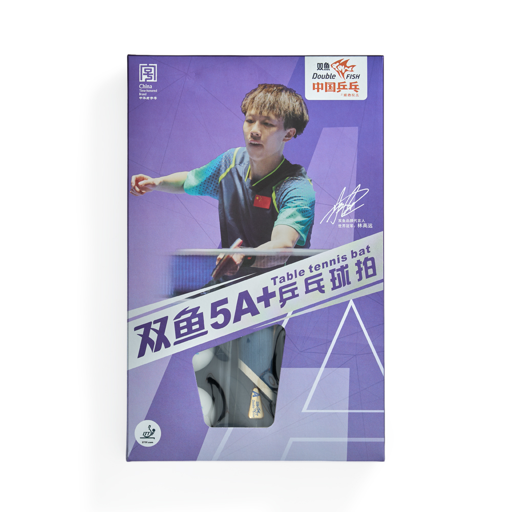 Ракетка для н/т DOUBLE FISH 5A+C, для продвин, ITTF Appr, накл. 2,1 мм, конич. ручка+ 2 мяча V40+мм