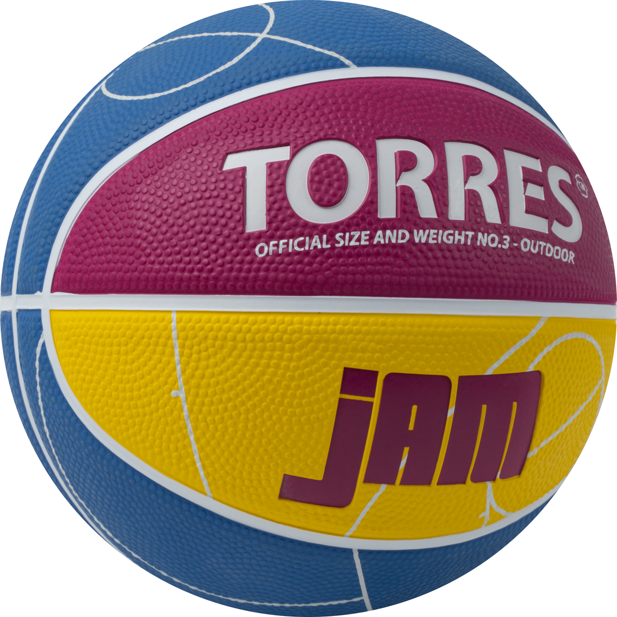 СЦ*Мяч баск. TORRES Jam, B023123, р.3, резина, нейлон. корд, бут. кам., син-желто-малиновый