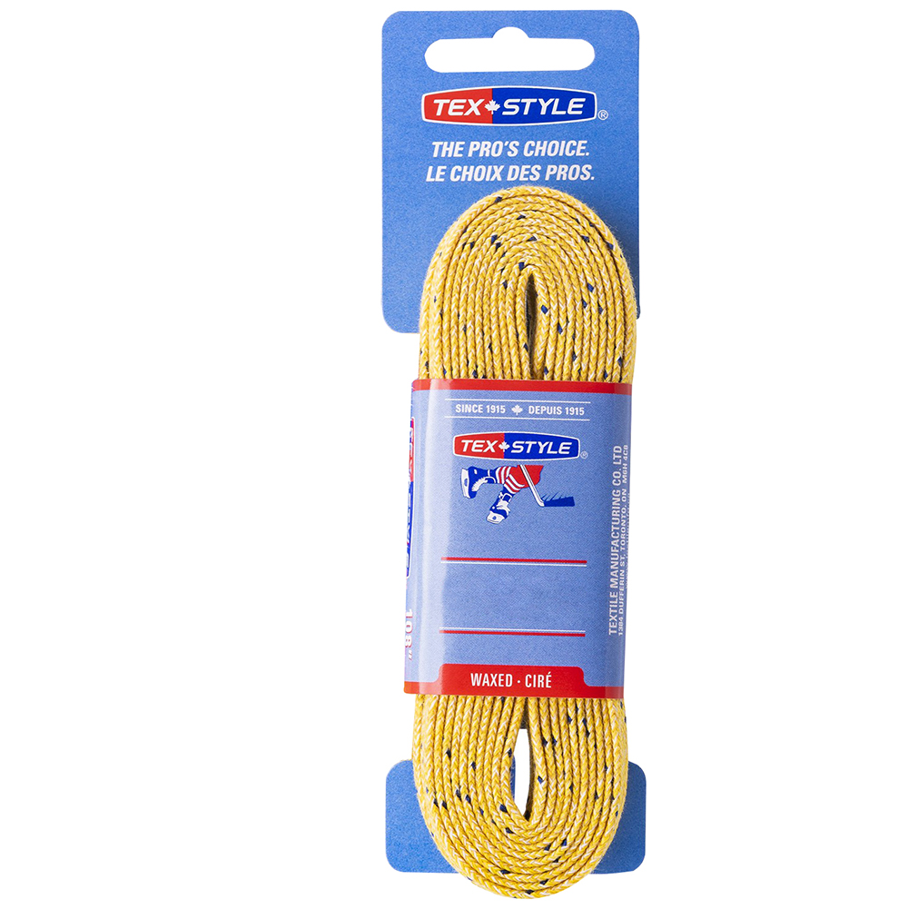 Шнурки для коньков Texstyle Double Blue Line Waxed, 1510MT-YL-305, полиэстер, 305см, желтый
