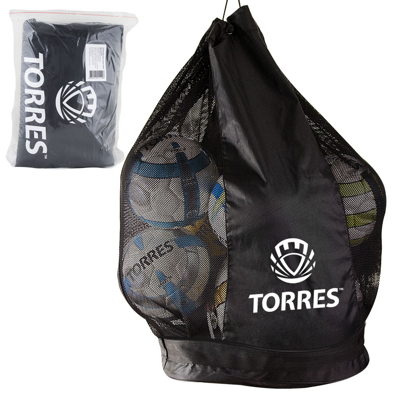 Сумка-баул для мячей TORRES, SB-5380-02, на 15 футб.мячей, шнурок с фиксатором, черная